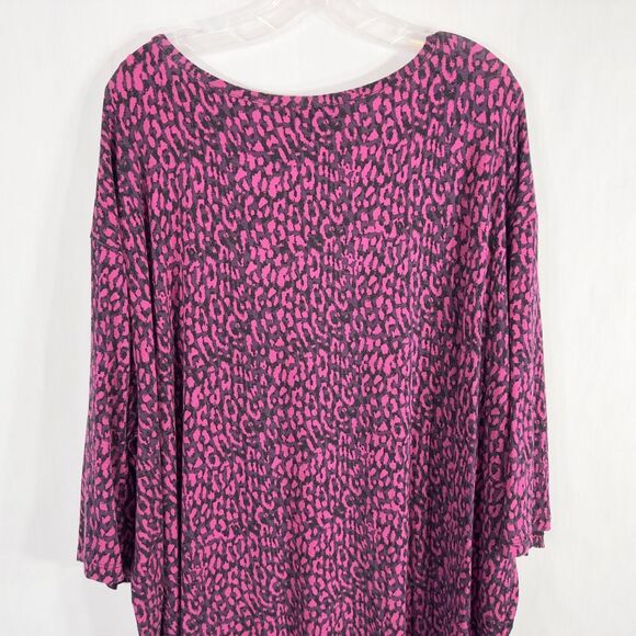 Roamans Plus Size 1X 22W 24W Top Hot Pink Black Leopard Print Animal Knit 409 - Picture 4 of 8